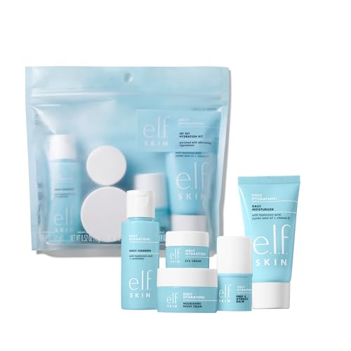 e.l.f. SKIN Holy Hydration! Jet Set Hydration Kit, Travel Friendly Hydrating Skincare Set, Face Cleanser, Balm, Moisturizer, Eye Cream & Night Cream, Vegan & Cruelty-Free 30ml
