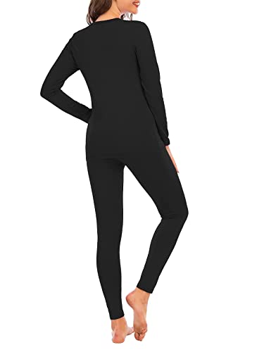 Century Star Thermal Underwear For Women Long Johns Set With Fleece Lined Base Layer Ultra Soft Women Thermal Set Black Medium #TOP4