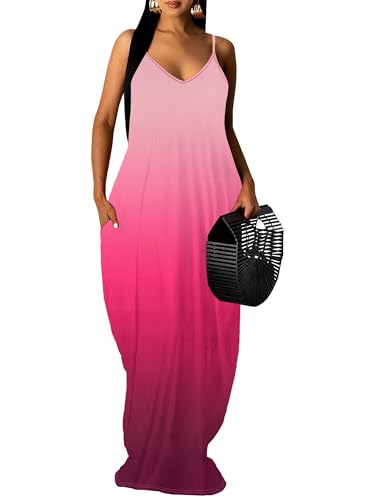 Image of SUZONANA Women Plus Size Summer Maxi Dress Spaghetti Strap Loose Sundress