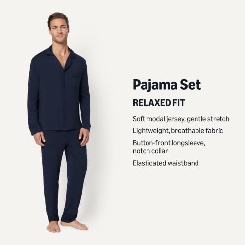 Image of Amazon Essentials x Sofia Grainge Men's Long Sleeve Relaxed Fit Breathable Modal Jersey Pajama Set, Loungewear