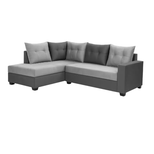 Image of SOCOZI Oriana 4 Seater LHS L Shape Sofa Set | Soft Velvet Suede Fabric | Modern Design | Plush Comfort Cushions for Living Room (Light Grey-Dark Grey)