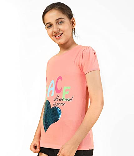 Image of KYDA KIDS Girls Cotton Full Sleeve Sequence and Embroidery Tops - Multicolor (Pack of 1)