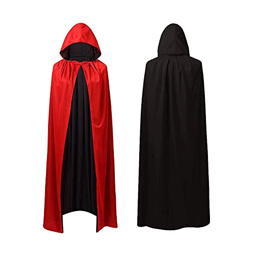 HUDDU Capa de Vampiro, Capa con Capucha Negra Roja, de Doble Cara con Adulto para Disfraz de Halloween de Cosplay (150 cm) Cover