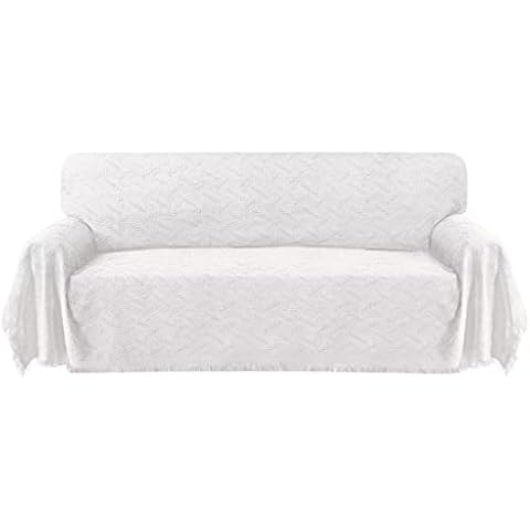 Ruccit White Sofa Cover Throw Large 3 Seater Sofa Throw Blanket Multi-Functional Slipcover Tassels Patterned Sofa Protector Throw Sofa Throws for Settees Couch Sofa Bed Decoration 300(L) X180(W) cm Cover