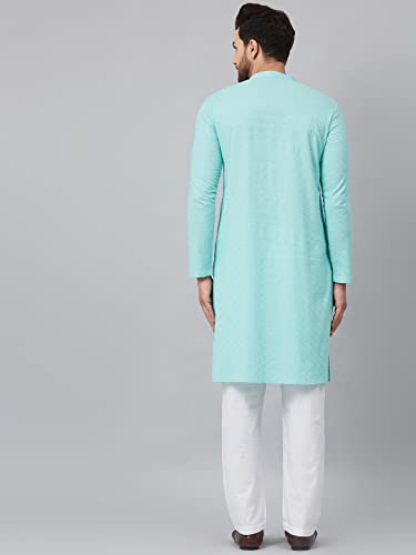 Image of See Designs Lime Green Green Chikankari Embroidered Woven Design Straight Kurta With Pyjama