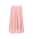 Eymitory Girls Maxi Pleated Skirt Chiffon Elastic High Waist A-Line Boho Swing Long Skirts Pink