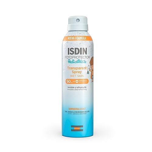31Q2D+OPh L - Fotoprotector ISDIN Pediatrics Transparent spray Wet Skin SPF 50 - Protector solar corporal para niños, invisible, ligero, para piel mojada, 250 ml
