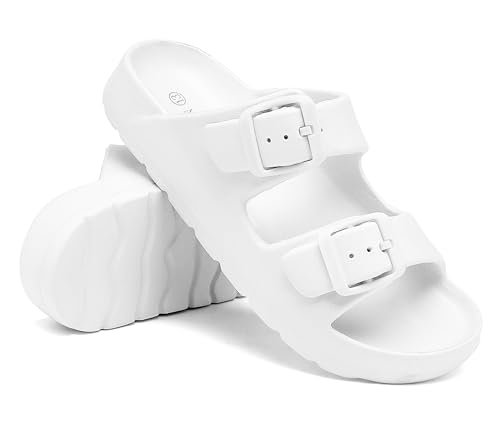 Image of INMINPIN Boys Girls Double Buckle Slide Sandals Comfort Beach Pool Shower Slippers Adjustable Indoor Outdoor Little Kid /Big Kid