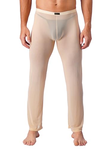 Men's See Through Mesh Sheer Long Pants Legging Tights Elastic Sleep Bottoms Underwear