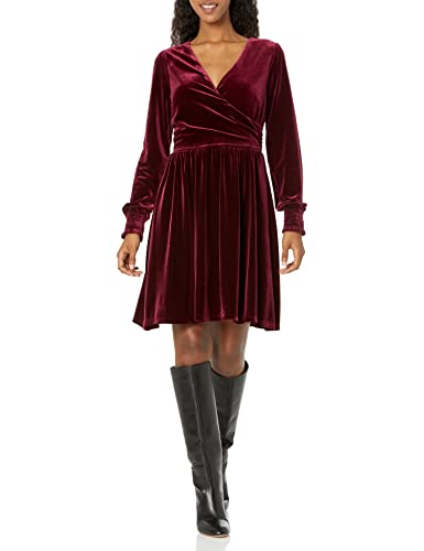 Tommy Hilfiger Womens Fit And Flare Velvet Long Sleeve Surplus Neckline Dress, Majestic Wine, 12 Us #TOP19