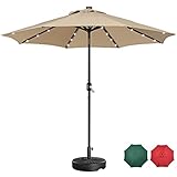 Yaheetech Outdoor Umbrella with Stand LED Lighted Umbrella Patio Solar Table Umbrella with Base Market Umbrella 7.5FT/Tan