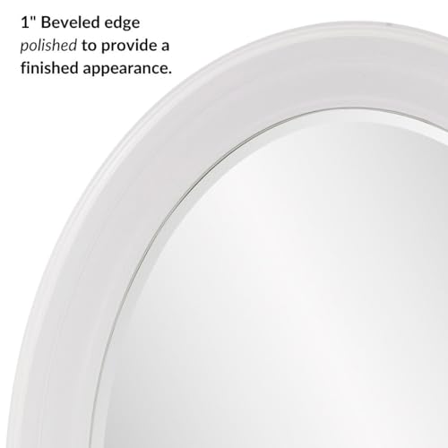 Image of Howard Elliott Collection George Oval Matte White Wall Mirror, Oval Bevelled Hanging Wood Framed Vanity Mirrors for Home Decor, Living Room, Bathroom, Bedroom, or Hallway, 25 x 33 Inch
