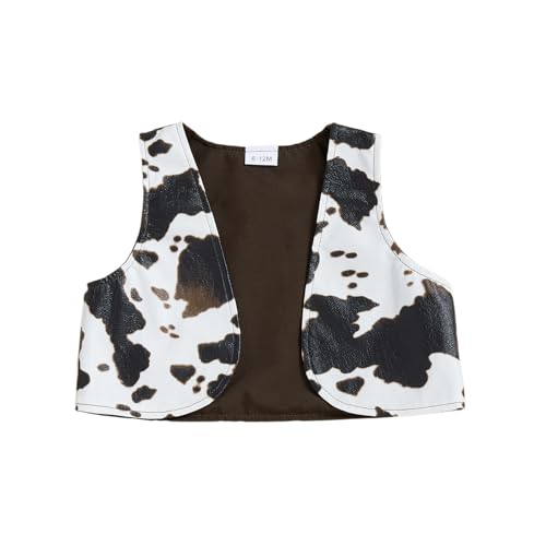 XRTBMN Toddler Boy Girl Western Vest vintage PU Leather Open Front Jacket Sleeveless Waistcoat Cow Print Cardigan Outwear (White 6-12 Months)