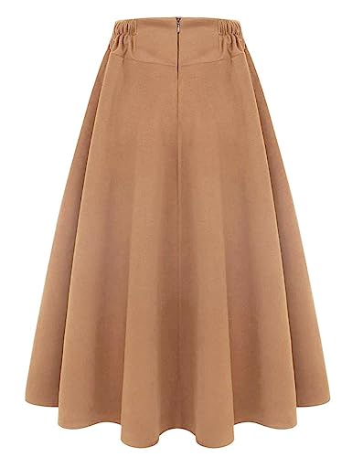 Image of IDEALSANXUN Women's Fall Winter High Waisted Wool Plaid A-line Long Skirt