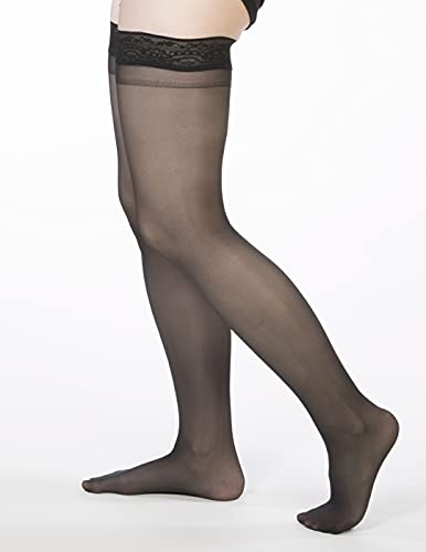 Image of Allegro Women's Thigh High Compression Stockings 20-30 mmHg Support Hose | Lightweight sheer fabric with lace-silicone stay-up band, reinforced heel and balloon toe for secure hold and daily comfort
