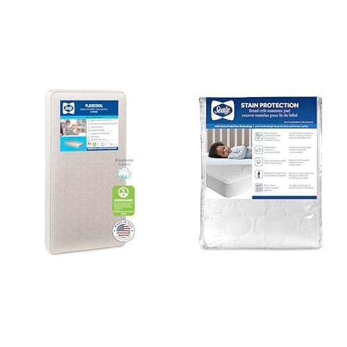 Image of Bundle of Sealy Flex Cool Breathable Hypoallergenic 2-Stage Dual Firm Waterproof Baby Crib Mattress + Sealy Stain Protection Waterproof Fitted Toddler Bed and Baby Crib Mattress Pad