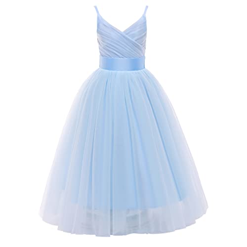Image of Glamulice Flower Girls Spaghetti Strap Tulle Dress Long A Line Wedding Pageant Dresses Princess Birthday Party Ball Gown