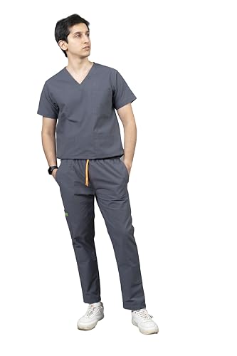 VastraMedwear Mens Knit V Neck Half Sleeves Scrub Suit | 5 Pockets Medical Scrub Scrub Suit For Doctor | Uniform for Doctors, Nurses, Dentists & Healthcare Professionals Scrub Suit For Men (Grey, S) (B0BSQXGX6C) Amazon Price History, Amazon Price Tracker