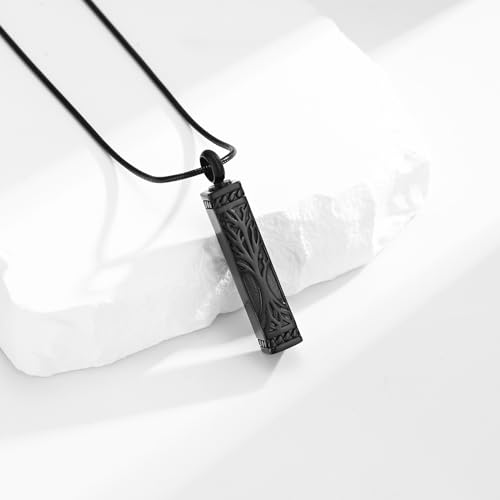 VCCWYQK Baum des Lebens Urne Halsketten für Asche Kremation Schmuck Würfel Asche Keepsake Halskette Bar Urne Anhänger für Frauen Männer