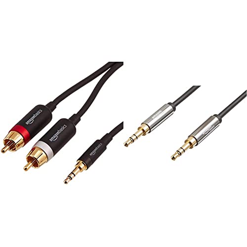 Amazon Basics 3.5 mm Male to Male Stereo Audio Cable, 8 Feet, 2.4 Meters & 3.5mm to 2-Male RCA Adapter Audio Stereo Cable - 8 Feet