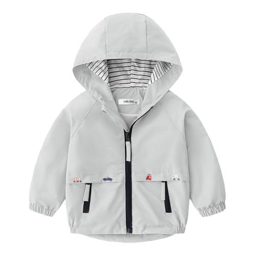 Image of Volunboy Toddler Boys Windbreaker Casual Outerwear Kids Lightweight Zip Hooded Jacket Baby Cute Dust Coat