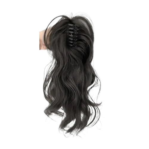 Cola de caballo Postizo de cola caballo rizada con pinza garra, postizo sintético for mujer Peinado(Natural Black)