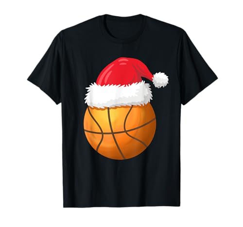 Palla da basket di Natale divertente cappello di Babbo Natale sport uomo ragazzo Maglietta
