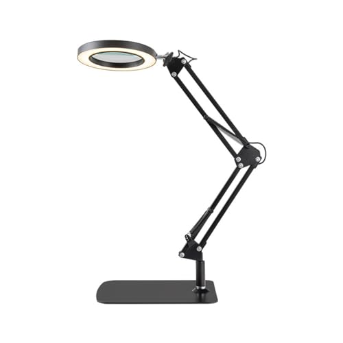 Kwueiit【2IN1式】 拡大鏡 スタンド ライト付き led ルーペ スタンド 卓上ルーペ 5倍の倍率拡大鏡を搭載 折りたたみ式 角度調整可能 無段階調光 3種色温度 USB給電 置き型 クリップ対応 目に優しい 多用途 (A)