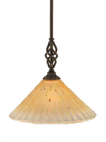 Toltec Lighting 80-DG-700 Elegante Mini-Pendant Dark Granite Finish with Amber Crystal Glass Shade, 12-Inch