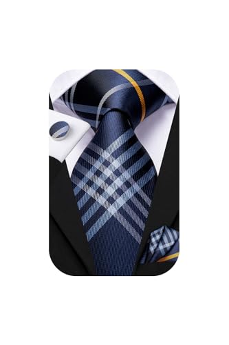 Image of Hi-Tie Mens 70inches Tie Set Extra Long Necktie for Men Cufflinks Handkerchief Big Tall Men Business Wedding