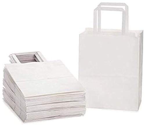 Bolsa de papel Kraft blanco con asas SOS para compras pequeñas y servicio de comida para llevar