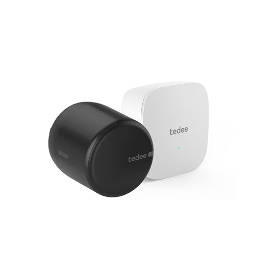 tedee Lock GO 2 Aluminium Set |schwarzes Schloss + Bridge| smartes Türschloss | WLAN-Bridge | Smart-Home-Lösung iOS, Android | Bluetooth | Motorschloss | Auto-Unlock | keine Installationshardware
