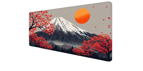 Tapis de souris gaming imperméable bords cousus tapis de bureau XXL antidérapant motif Mont Fuji D1-146