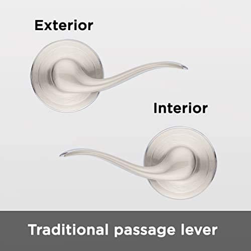 Miniatura 9 de Manija de puerta de paso interior Kwikset Tustin, palanca para puertas de armario y pasillo, manija reversible sin bloqueo, níquel satinado, con