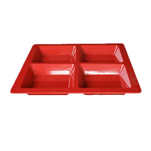 A-to-Z Supply PS5104RD Compartment Plate, 4-Wells, 60 oz., 13-1/2" x 13-1/2" x 1-3/8", Square, Break-Resistant, Dishwasher Safe, BPA Free, Melamine, Passion Red, NSF