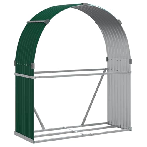 ACAGALA Soporte para leña de chimenea de metal, 120 x 45 x 140 cm, estantería para leña exterior, almacenamiento de leña, acero galvanizado, color verde