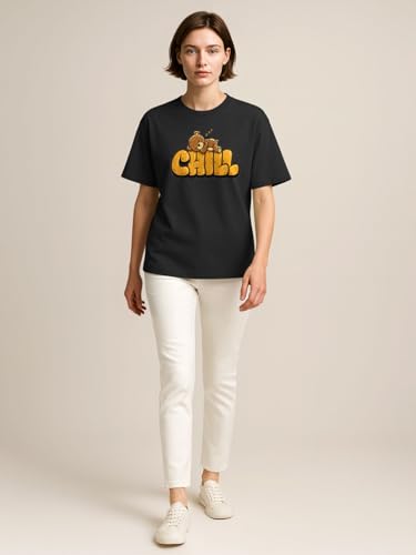 Image of HELLCAT Beige Trendy Printed Oversized T-Shirt for Women