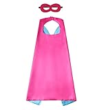 Evlatte Kids Superhero Cape and Mask, Festival Fancy Dress Superhero Costumes for Boys and Girls Dress up for Halloween Christmas Cosplay Birthday Party (Rose red-Blue)