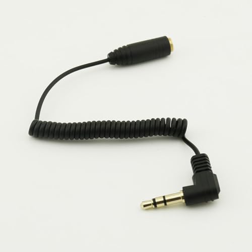 Cable auxiliar de 3,5 mm macho de 3 polos en ángulo a hembra, extensión de audio en espiral, 60 cm