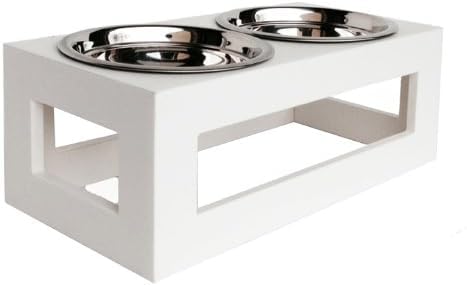 RIOZAIN Handcrafted Wooden Dog Feeder-Stylish And Durable Elevated Pet Feeding Station With Stainless Steel Bowls (White),45 cm,H_20 cm,W_25 cm (B0D9P641NL) Amazon Price History, Amazon Price Tracker