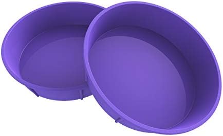 Bakerpan Silicone Round Cake Pan, Non Stick Round Bread and Cake Mold, 7.75 Inch Cake Pans for Baking, Purple - Set of 2