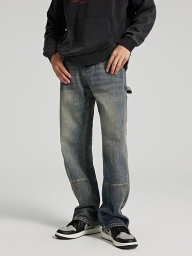 Jeans Pants Trouser Denim Zippered Unisex Loose Comfortable Straight Tube Highlighted Casual3