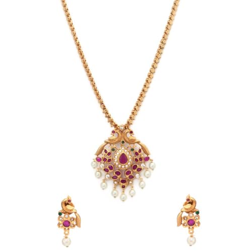 Rubans Gold-Plated Pink Temple Polish Antique Jewellery Set For Women (B0D6RT9GBT) Amazon Price History, Amazon Price Tracker