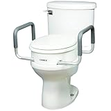 Compass Raised Toilet Seat with Arms, Elongated Toilets, 3.5 Inch High, Elevated Toilet Riser with Removable Padded Handles, Easy On and Off, Support 250 lbs, White