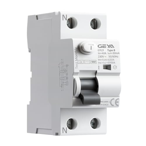GEYA Elektromagnetischer Fehlerstromschutzschalter Differentialschalter Sicherheitsschalter(Type B-2P-40A-0.03A)