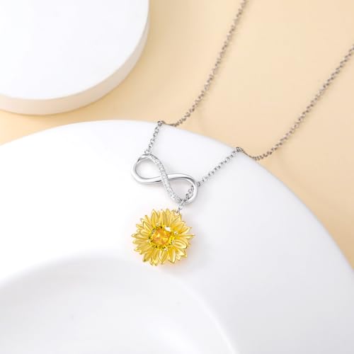Diamond Sunflower Necklace with Birthstone 925 Sterling Silver Lab Grown Diamonds Infinity Sunflower Lariat Pendant for Women4