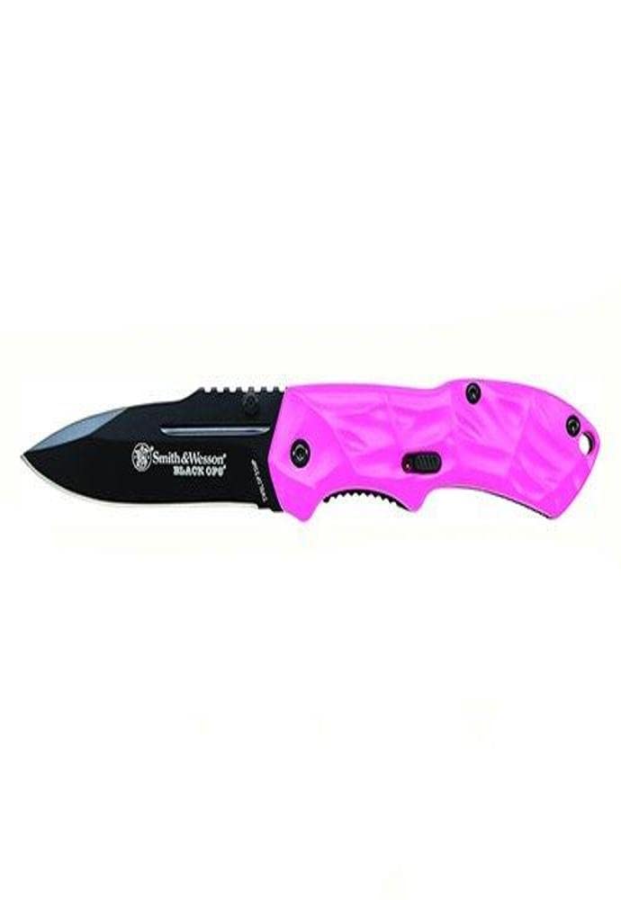 Smith & Wesson Black Ops SWBLOP3SMP Pink 5.8in S.S. Assisted Opening Knife with 2.5in Drop Point Blade and Aluminum Handle for Tactical