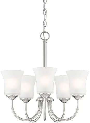 DESIGNERS FOUNTAIN 5-Lights Bronson Chandelier, 20.25 Inch Ceiling Light Fixture for Kitchen, Dining Room, Bedroom, and Living Room, Brushed Nickel, D278M-5CH-BN