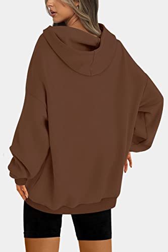 Efan Hoodies For Women Oversized Sweatshirts Fall Fashion Outfits 2023 Clothes Fleece Solid Basic Soft Workout Loose Tops Sweaters Brown #TOP1