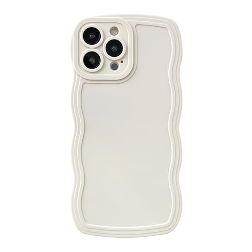 Caseative Solid Color Curly Wave Frame Soft Compatible with iPhone Case (White,iPhone 13 Pro Max)